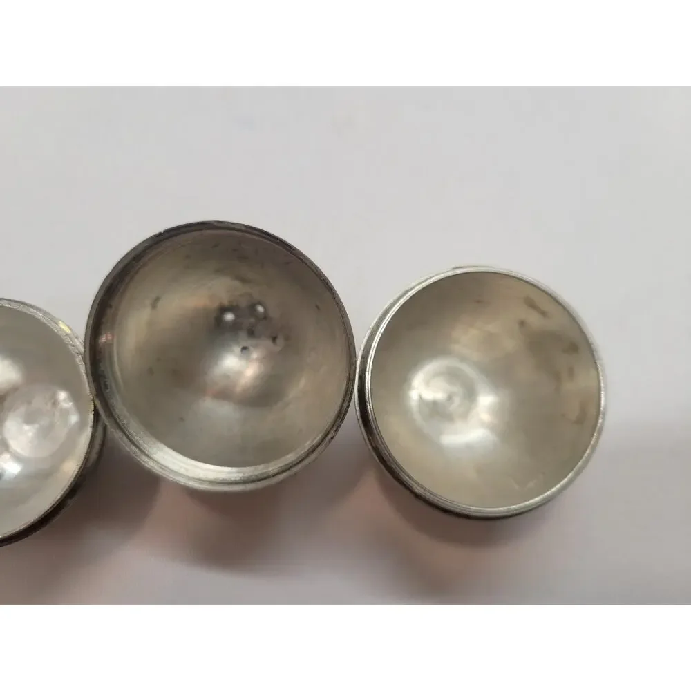 Vtg India Hand Etched Ornate Metal egg shaped Salt & Pepper Shakers 5 hole